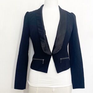 Candie's 80’s Black Blazer with Satin Lapel Fitted Waist With Bow In Back S